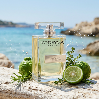 Yodeyma Acqua per Uomo férfi parfüm bergamottal, aromás fűszernövényekkel és uszadékfán a tengerparton – aromás-vizes illatjegyek
