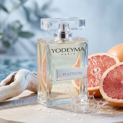 Yodeyma Platinum férfi parfüm grapefruittal, vízcseppekkel és uszadékfával – friss, fás-vizes illatjegyek