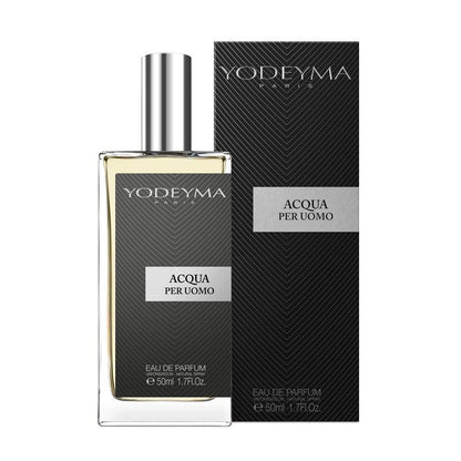 Yodeyma Acqua Per Uomo 50 ml-es EDP parfüm közepes kiszerelésben, áttetsző üvegben
