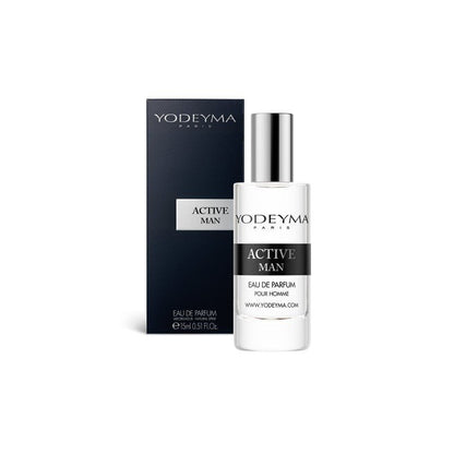 Yodeyma Active Man 15 ml-es EDP férfi parfüm mini kiszerelésben, áttetsző üvegben