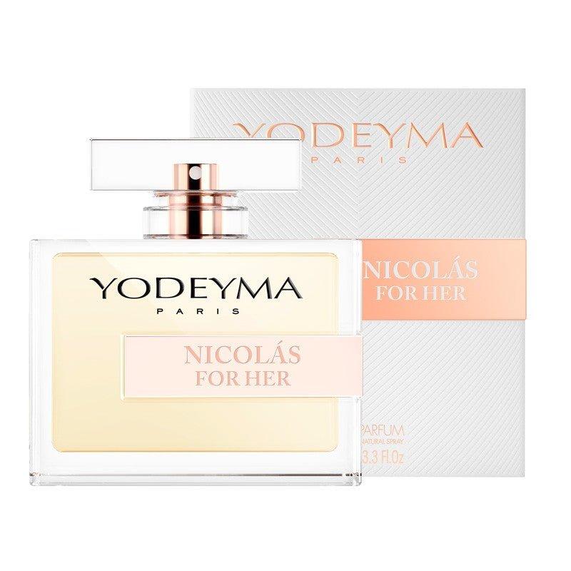 Yodeyma Nicolas For Her 100 ml-es EDP női parfüm nagy kiszerelésben, áttetsző üvegben