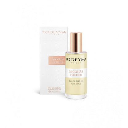 Yodeyma Nicolas for Her 15 ml-es EDP női parfüm mini kiszerelésben, áttetsző üvegben