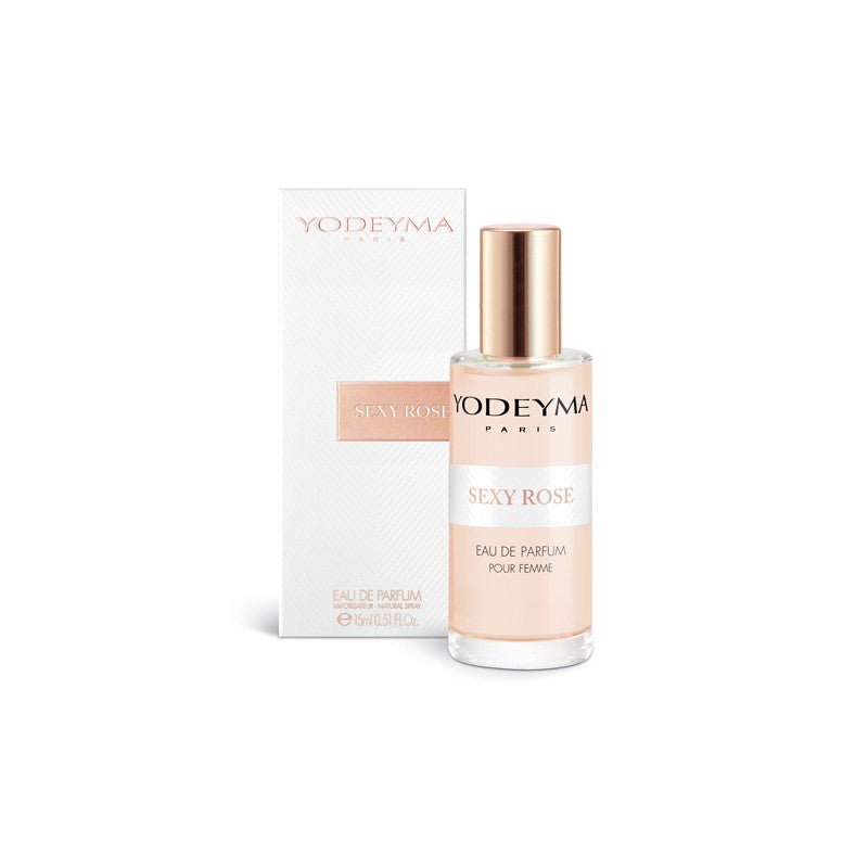 Yodeyma Sexy Rose 15 ml-es EDP női parfüm mini kiszerelésben, áttetsző üvegben