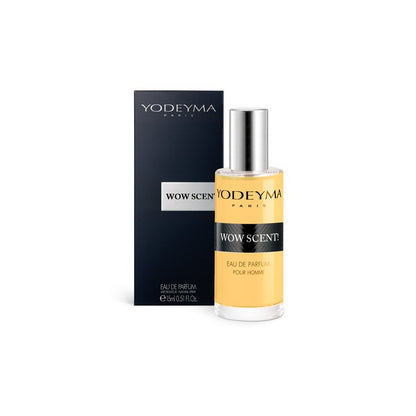 Yodeyma Wow Scent 15 ml-es EDP férfi parfüm mini kiszerelésben, áttetsző üvegben